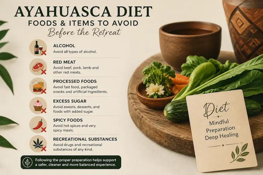 foods and items to avoid before the ayahuasca retreat