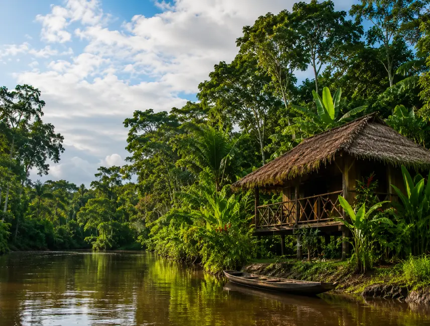 Traditional ayahuasca retreat in the Amazon rainforest near Iquitos Peru