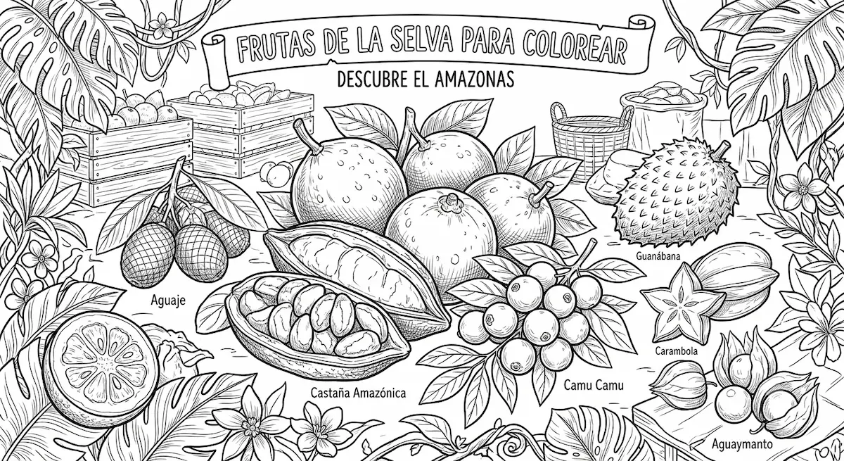 frutas de la selva peruana para colorear
